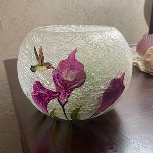 NWT Round Glass Hummingbird Vase w/ LED